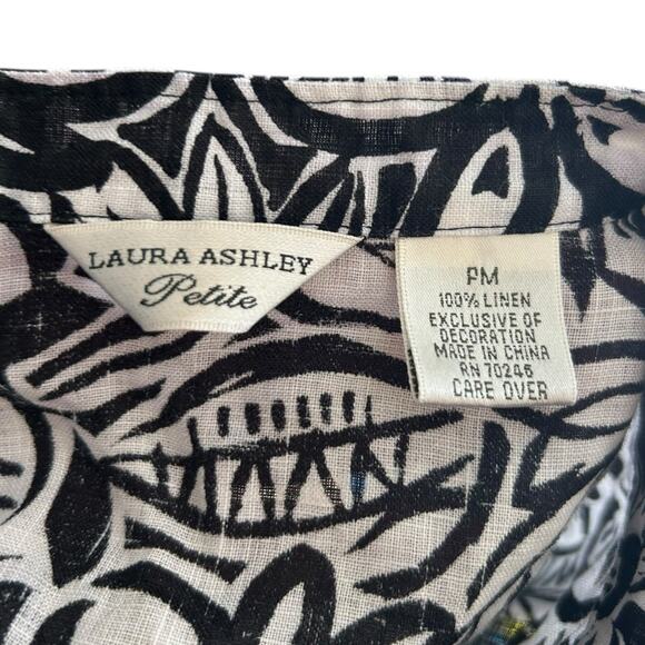 Laura Ashley Petite Black White 100% Linen Shirt Womens Sz PM Embroidered Loose - Picture 7 of 16